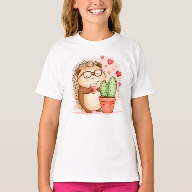 T-shirt Hérisson Cactus Chedgehog Aquarelle (Devant)