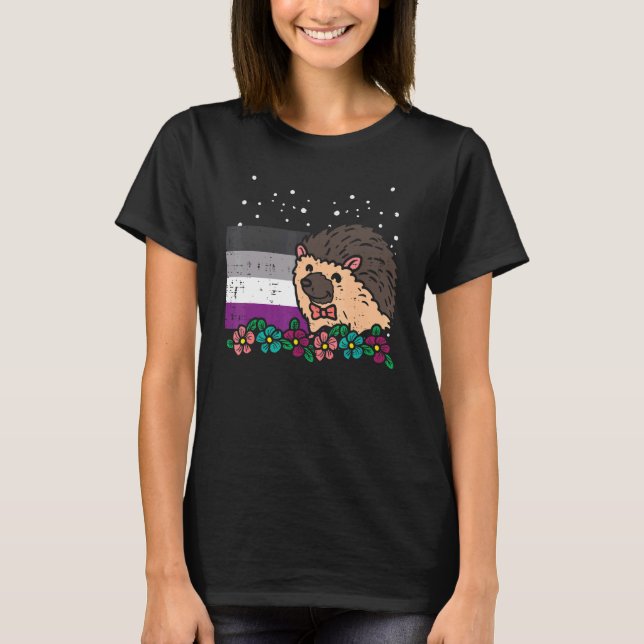 T-shirt Hérisson Drapeau Asexuel Fleurs Animal Ace Pride L (Devant)