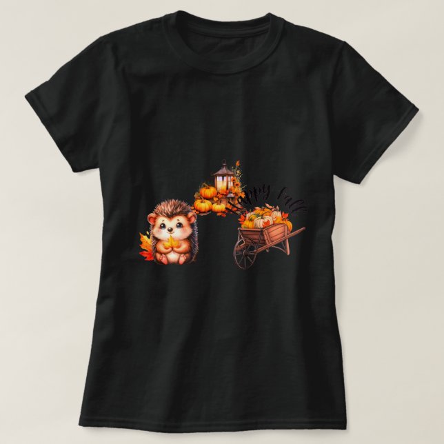 T-shirt Hérisson mignon d'automne avec illustration d'éche (Design devant)
