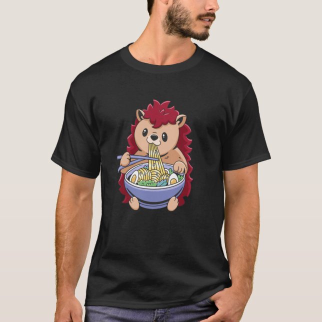 T-shirt Hérisson Mignon Mangeant Ramen Kawaii Animal Amate (Devant)