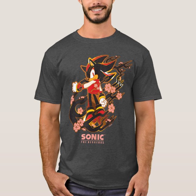 T-shirt Hérisson Sonique Shadow avec Cerisier Fleurissanta (Devant)