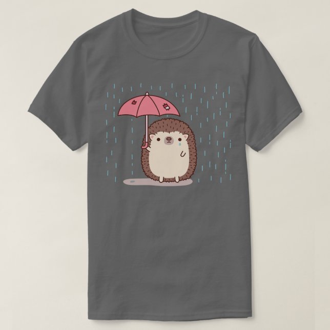 T-shirt Hérisson Triste Tenant Un Parapluie Dans Le Doodle (Design devant)