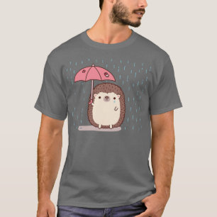 T-shirt Hérisson Triste Tenant Un Parapluie Dans Le Doodle