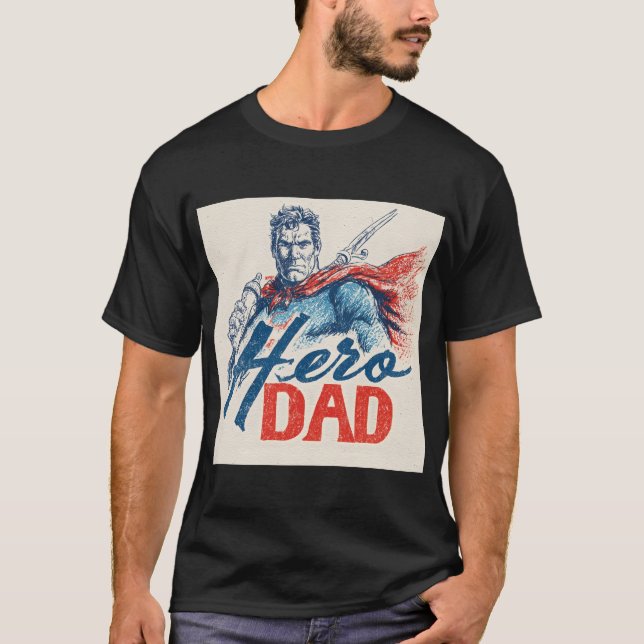 T-shirt "Hero Dad" Superhero Illustration with Baby Bottle (Devant)