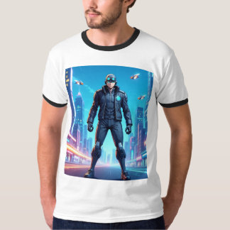T-shirt Héroïne d'anime cyberpunk futuriste debout dans le