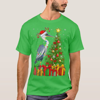 T-shirt Heron Bird Lighting Xmas Tree Santa Hat Heron Chri