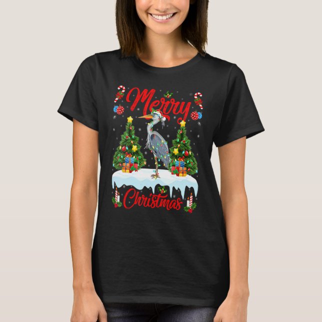 T-shirt Heron Bird Lights Xmas Tree Santa Heron Christmas (Devant)