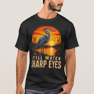 T-shirt Héron bleu eau calme yeux perçants coucher de sole
