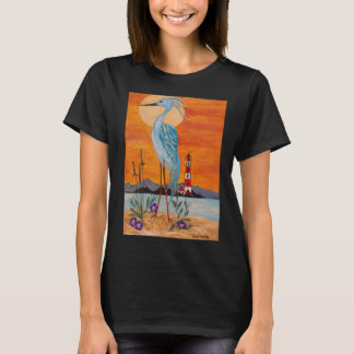 T-shirt Héron charmant sur un tee-shirt noir !!! au bord d