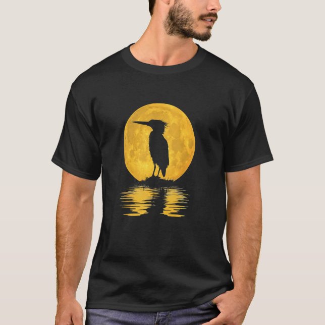 T-shirt Héron Observation de la Lune Reflet Nature Faune (Devant)