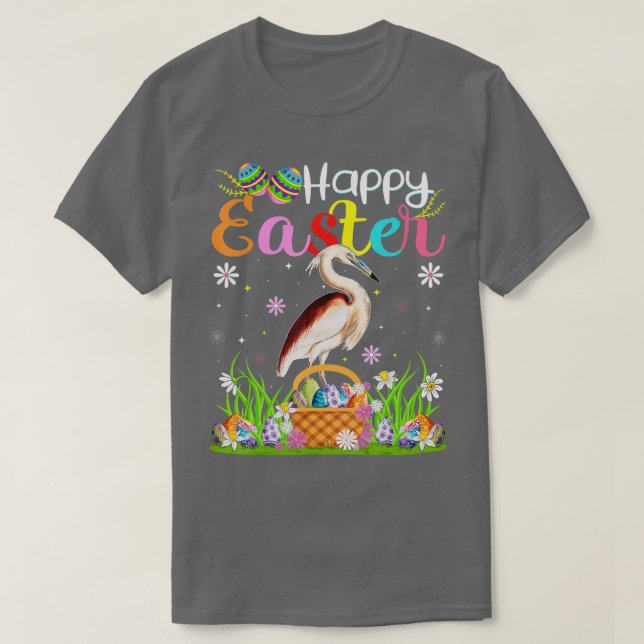 T-shirt Heron Oiseau Lapin OEuf Chasse Drôle Heron Happy E (Design devant)