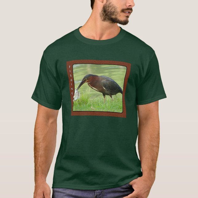 T-shirt Héron vert avec la chemise de poissons (Devant)