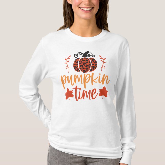 T-shirt Heure citrouille Automne Empreinte de léopard Flor (Devant)