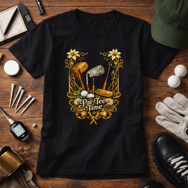 T-shirt Heure de départ au golf doré (Créateur téléchargé)
