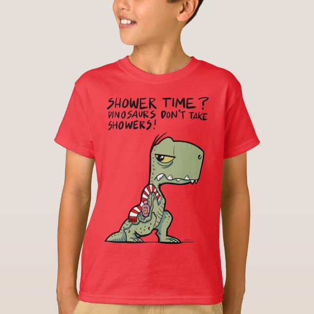 T-shirt Heure de la douche ? Drôle Drôle Dinosaure T-Rex V (Devant)