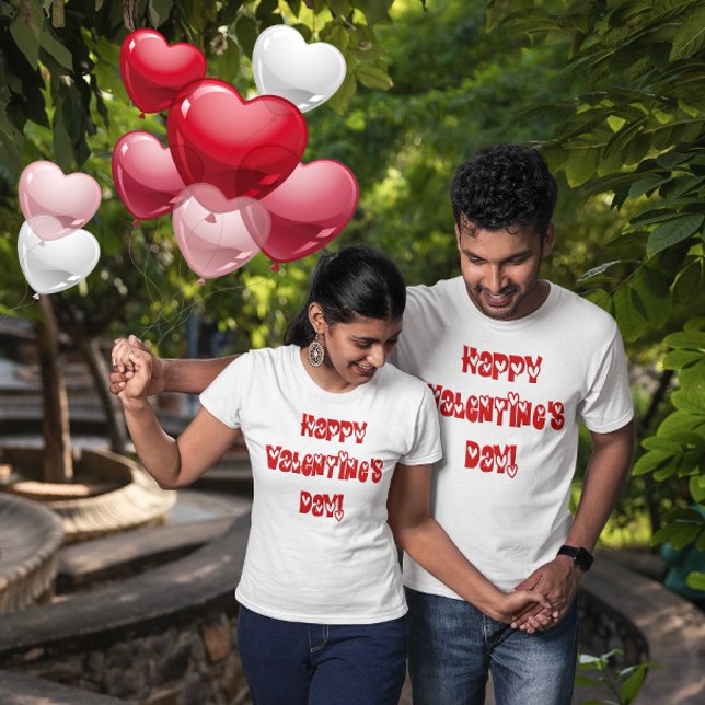 T-shirt Heureuse Sainte-Valentin avec coeur (Happy Valentine's Day with Hearts Unisex -Shirt)