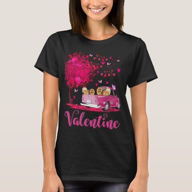 T-shirt Heureuse Sainte-Valentin Camion Pomeranian Couple (Devant)