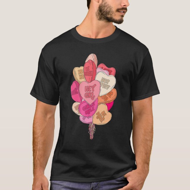 T-shirt Heureuse Sainte-Valentin Coeur Ballons Bonbons Fil (Devant)