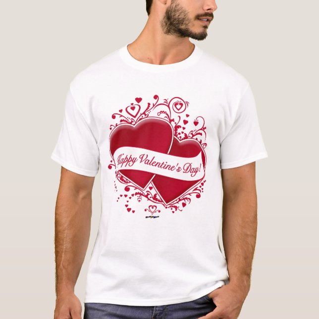 T-shirt Heureuse Sainte-Valentin ! Coeurs rouges (Devant)