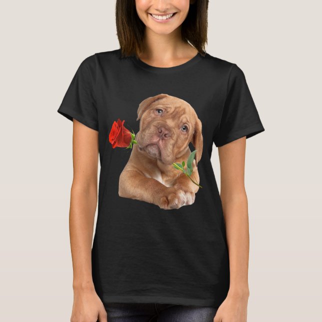 T-shirt Heureuse Sainte-Valentin de chien Rose de cadeaux  (Devant)