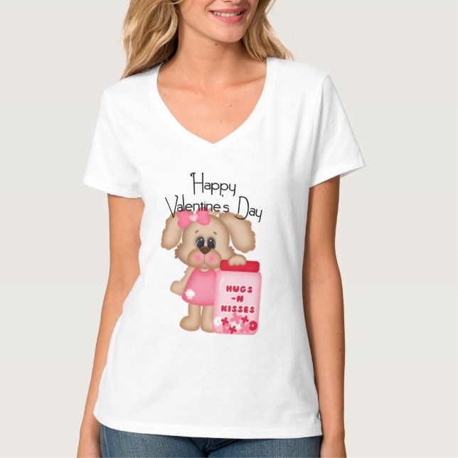 T-shirt Heureuse Sainte-Valentin fille chiot chien (Devant)