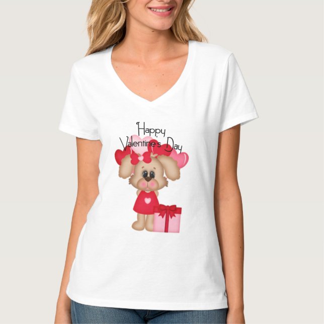 T-shirt Heureuse Sainte-Valentin fille chiot chien (Devant)