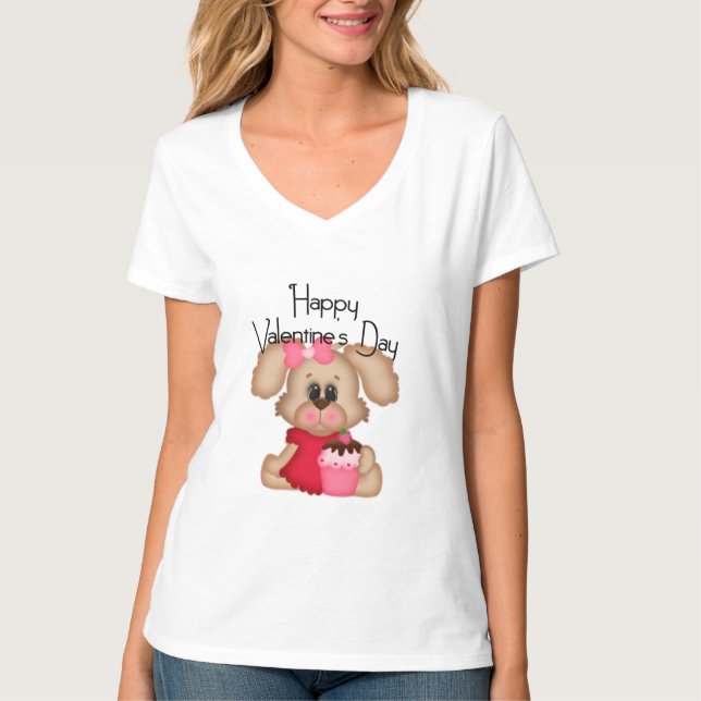 T-shirt Heureuse Sainte-Valentin fille chiot chien (Devant)
