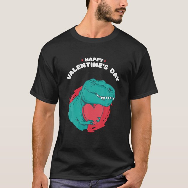 T-shirt Heureuse Sainte-Valentin Funny Dino Avec Coeur Val (Devant)