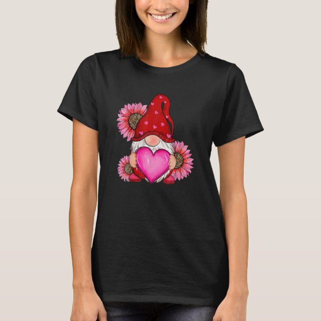 T-shirt Heureuse Sainte-Valentin Gnome Avec Tournesol Léop (Devant)