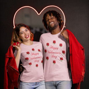 T-shirt Heureuse Sainte-Valentin Soft Pastel Red Roses Uni