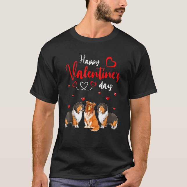 T-shirt Heureuse Sainte-Valentin Trois Chiens Cute Sheltie (Devant)