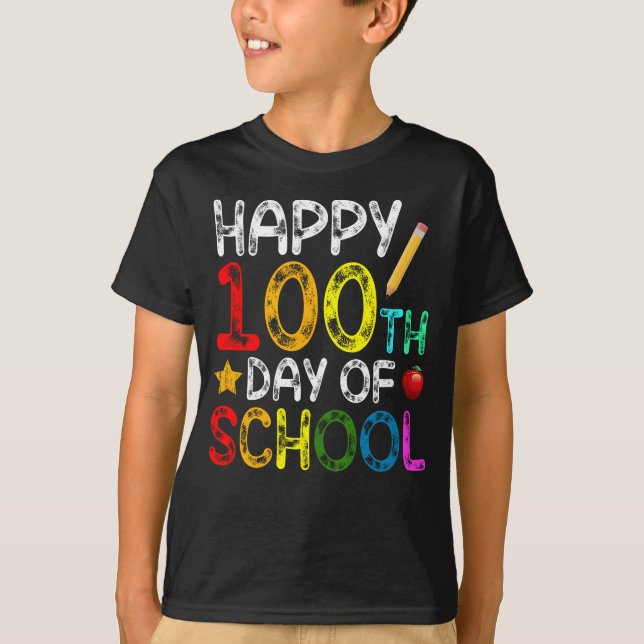 T-shirt heureux 100e jour cadeau scolaire pour garçons fil (Devant)