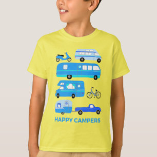 T-shirt HEUREUX CAMPERS Camping Vintage Trailer RV Van Blu