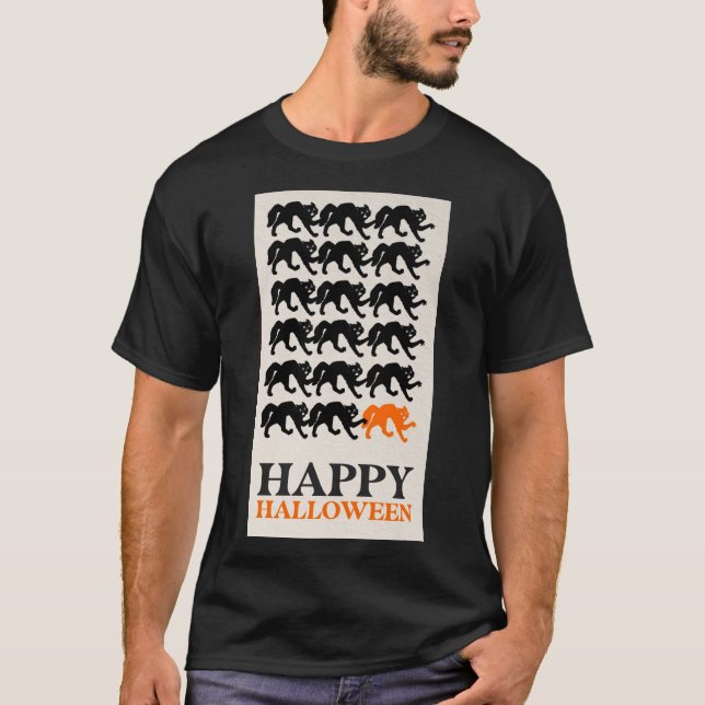 T-SHIRT HEUREUX CHAT NOIR HALLOWEEN (Devant)