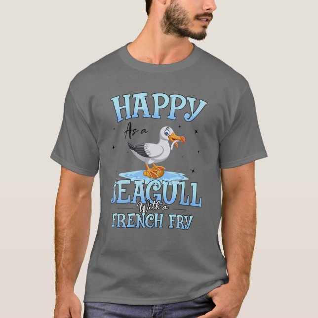 T-shirt Heureux Comme Mouette Avec Français Fry Funny Bird (Devant)