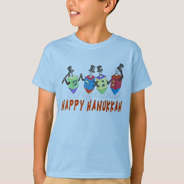 T-shirt heureux de Hanoukka Dreidels (Devant)