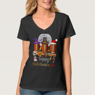 T-shirt Heureux Hallothanksmas Football sorcière Santa Hat