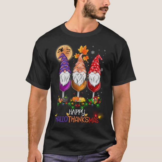T-shirt Heureux Hallothanksmas Gnomes (Devant)