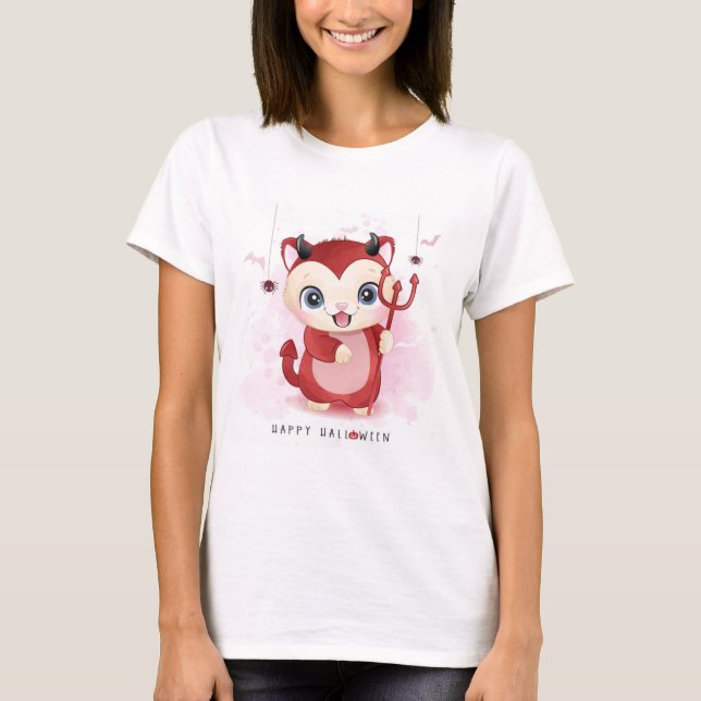T-shirt heureux Halloween Cute Devil Kitty (Devant)