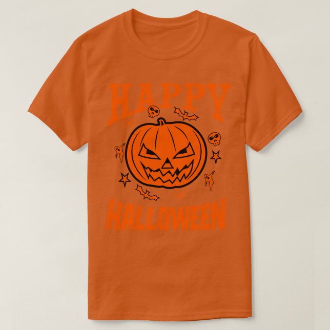 T-SHIRT HEUREUX HALLOWEEN ORANGE (Design devant)