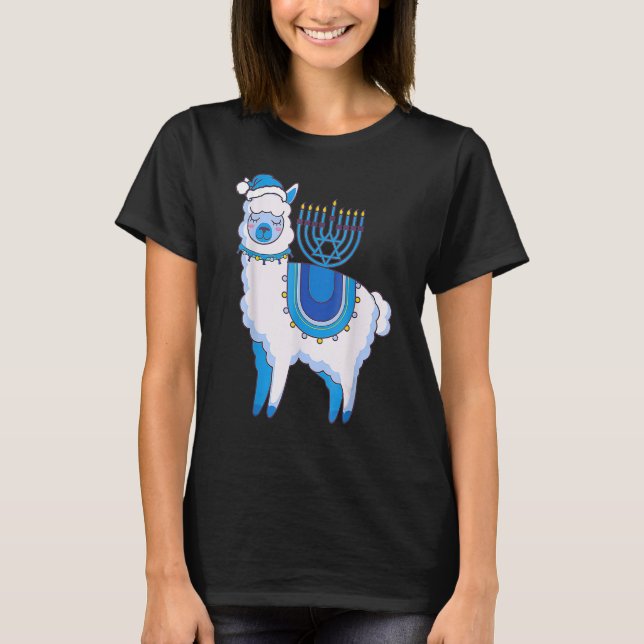 T-shirt Heureux Hanoukka Llamakkah Llama Menorah Alpaca Je (Devant)
