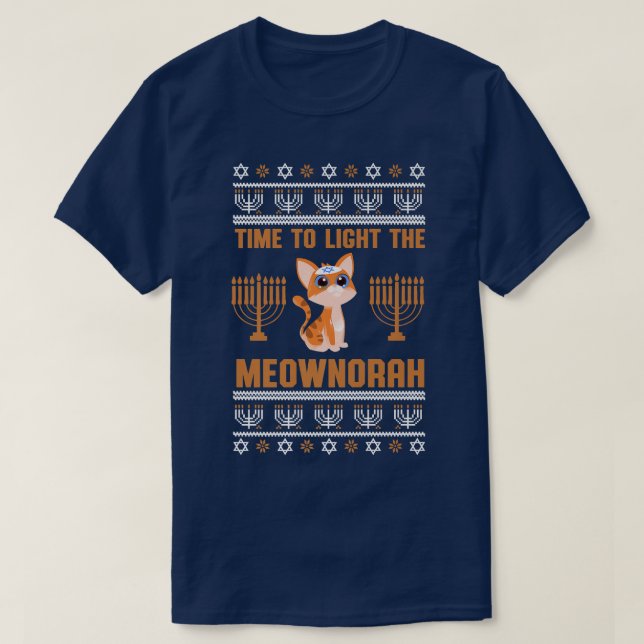 T-shirt Heureux Hanoukka Meownorah Juif Chat Menorah Drôle (Design devant)