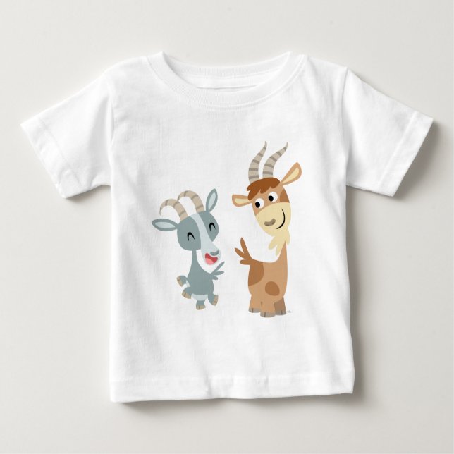 T-shirt heureux mignon de bébé de deux chèvres de (Devant)