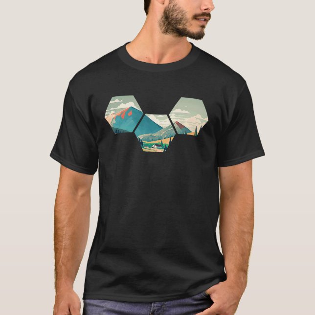 T-shirt Hexagon Mountains I Geometric Shape Wilderness Nat (Devant)