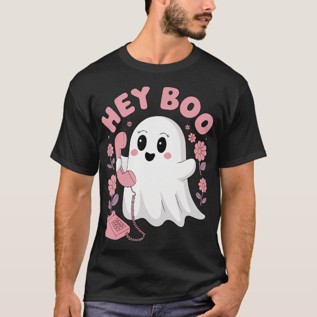 T-shirt Hey Boo Cute Ghost Funny Halloween Filles Femmes E (Devant)