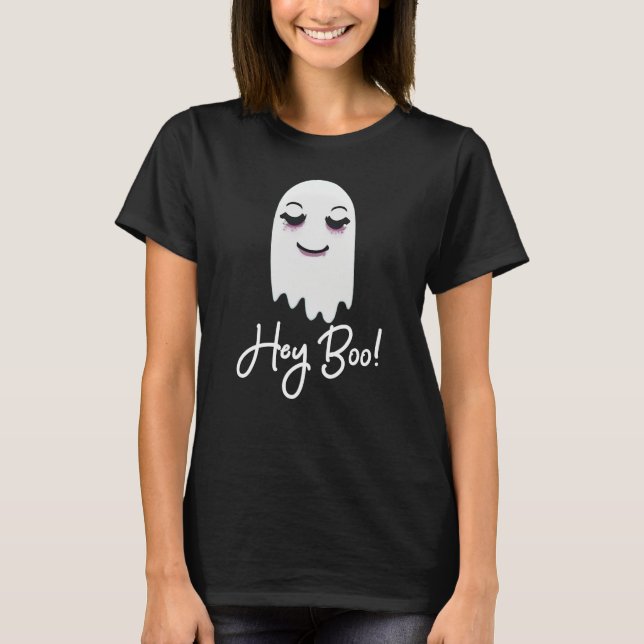 T-shirt Hey Boo Cute Halloween Fantôme (Devant)