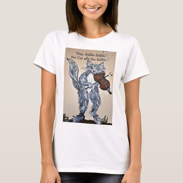 T-shirt "Hey, Diddle Diddle, le chat et la brosse" (Devant)