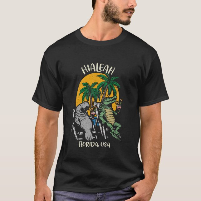 T-shirt Hialeah Floride USA Funny Manatee Alligator Design (Devant)