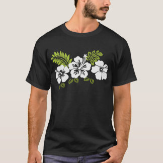 T-shirt hibiscus blanc et feuilles