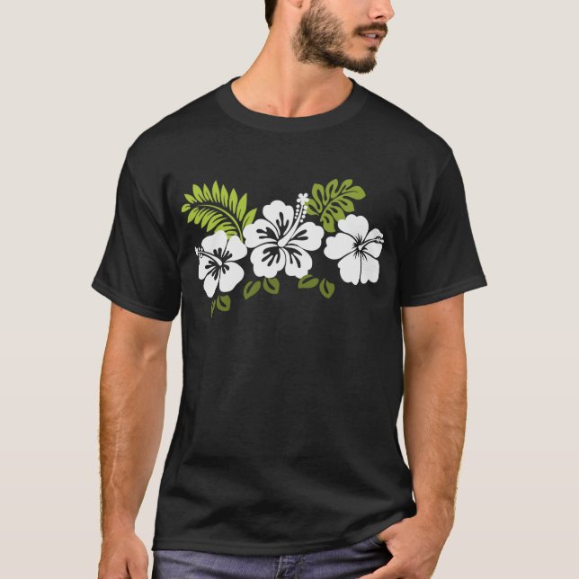 T-shirt hibiscus blanc et feuilles (Devant)